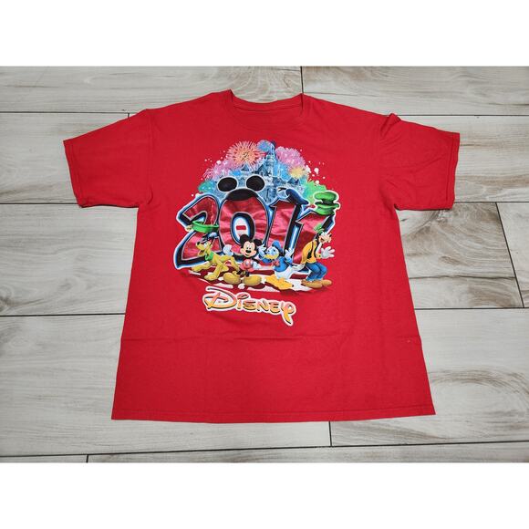 Vintage Disney World 2011 Florida Mickey Goofy Donald Pluto Red T Shirt Adult - Picture 1 of 4